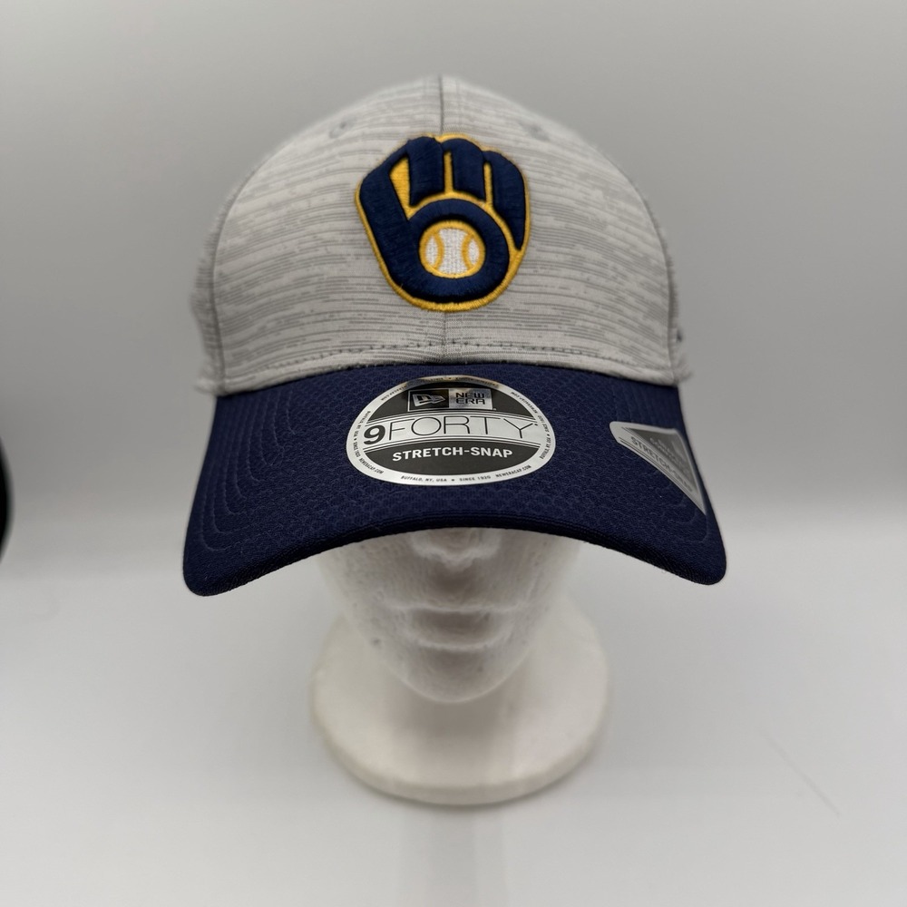 New Era 9Forty‎ Milwaukee Brewers Hat Cap Grey Stretch Snap Snapback Adjustable